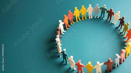 community support concept, paper people standing together and holding hands in circle, copy space, photography. 