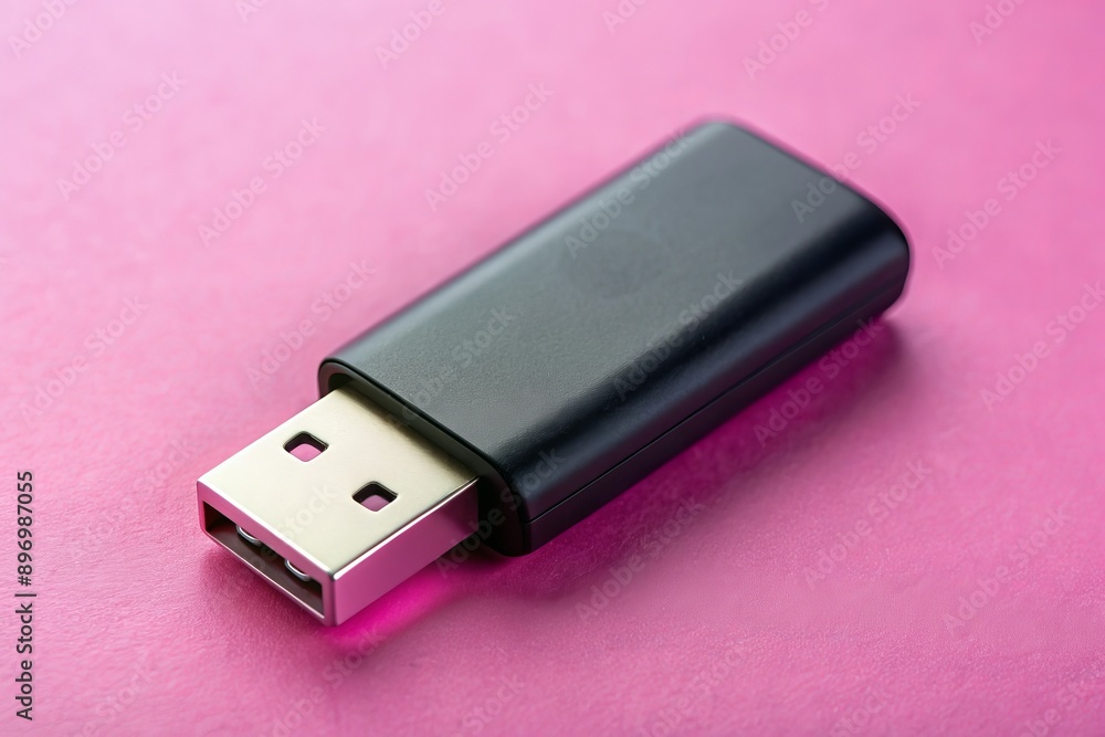 Black usb stick wireless stick bluetooth stick in pink background Black usb stick wireless stick bluetooth stick in pink background