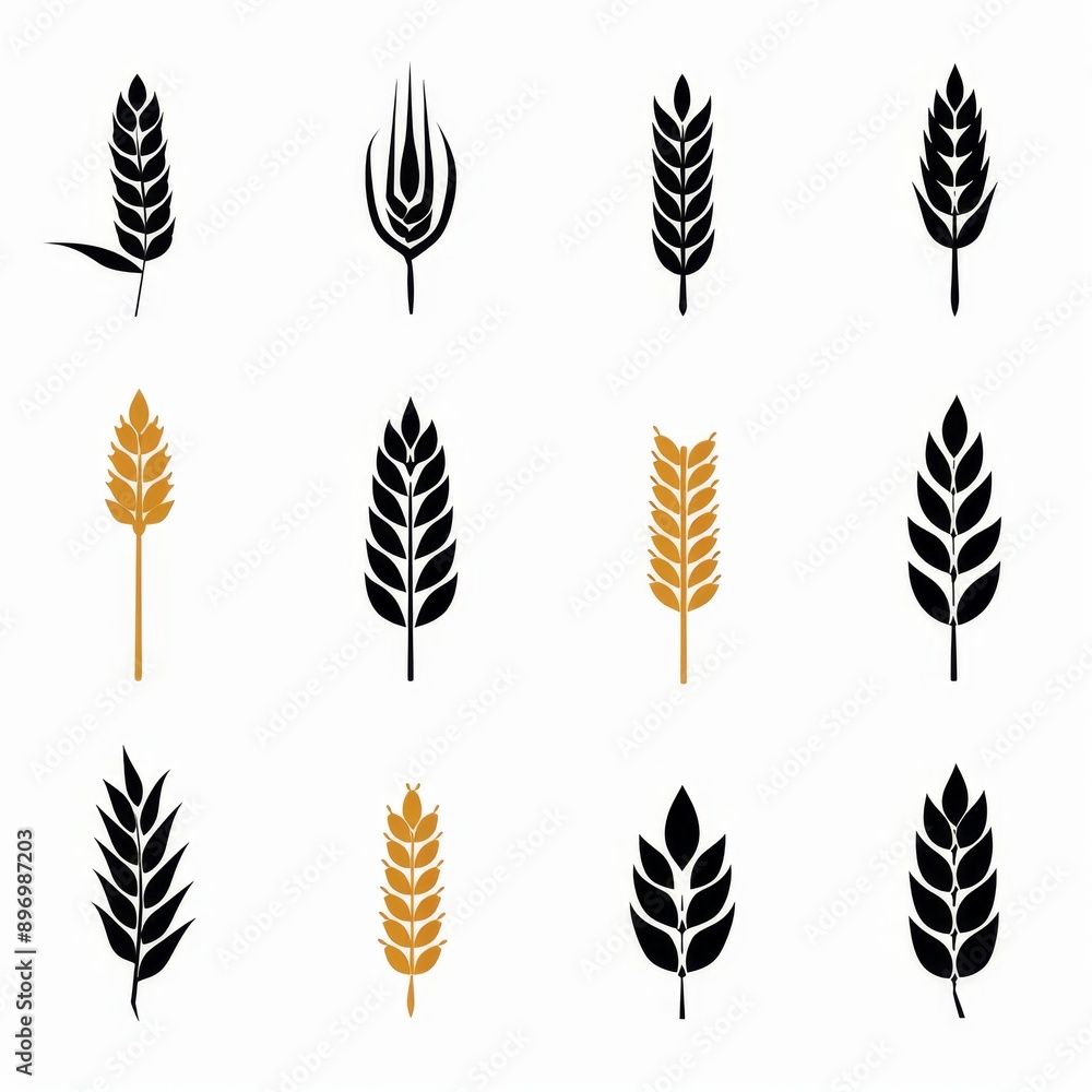 Wheat icon, rye ears sign, barley emblem, oats, cereals symbol, wheat ear, seeds, corns set Wheat icon, rye ears sign, barley emblem, oats, cereals symbol, wheat ear, seeds, corns set