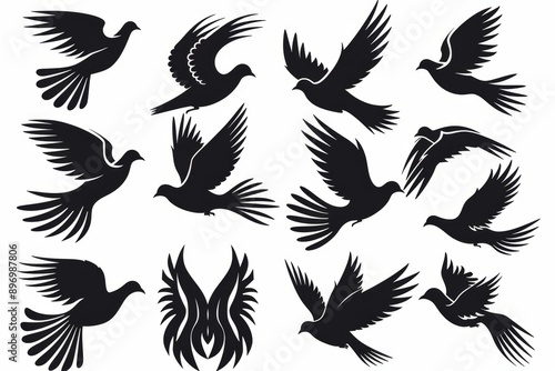 Wings flat icon, angel wings emblem, bird feathers minimal silhouette, pigeon sign, spirituality symbol