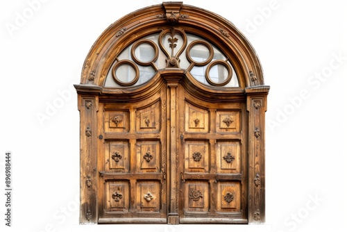 Old window isolated, antique door, wood shutters, vintage wooden windows, closed wardrobe
