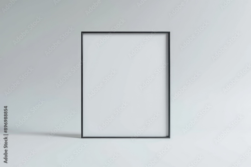 A minimalist black picture frame is displayed against a gray wall. The frame is empty, showcasing a blank center perfect for adding art or photos. A minimalist black picture frame is displayed against a gray wall. The frame is empty, showcasing a blank center perfect for adding art or photos.