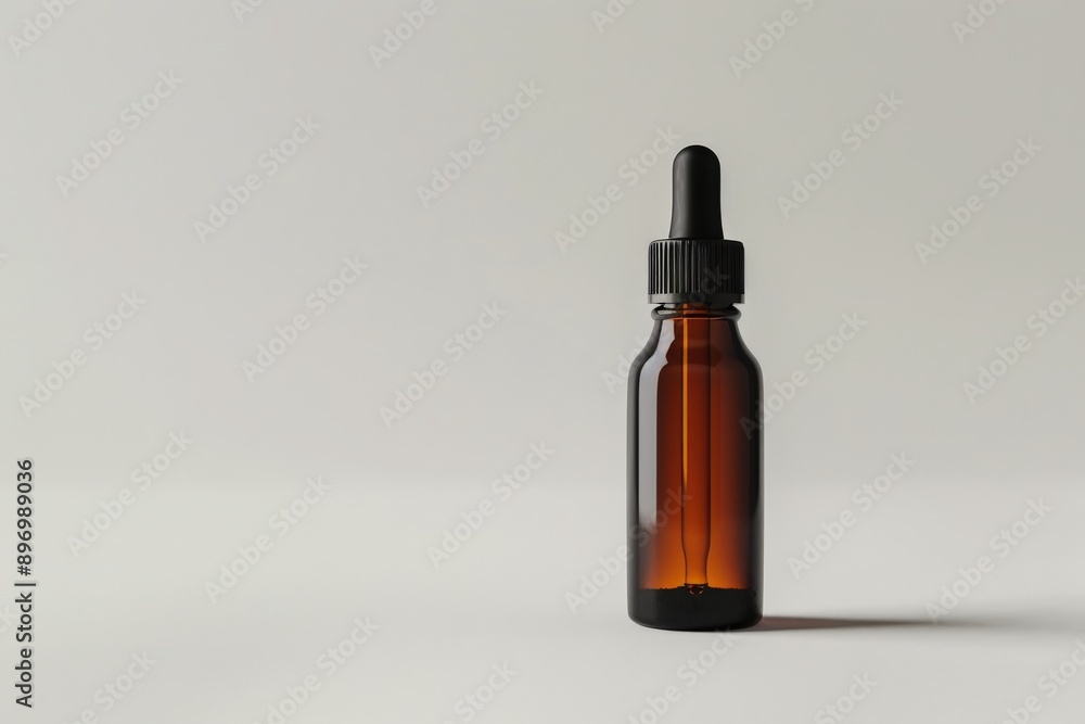 An image of a brown glass dropper bottle with a black cap and pipette displayed on an off-white background, embodying simplicity and elegance in its aesthetic design. An image of a brown glass dropper bottle with a black cap and pipette displayed on an off-white background, embodying simplicity and elegance in its aesthetic design.