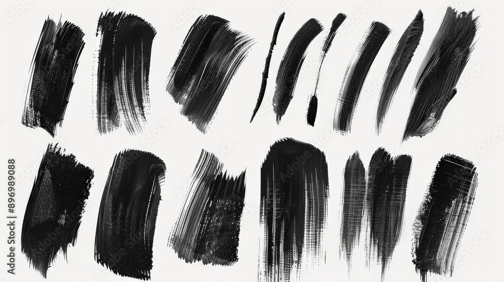 A collection of various black brush strokes on a white background showcasing different techniques and textures. Ideal for artistic, design, and creative projects. A collection of various black brush strokes on a white background showcasing different techniques and textures. Ideal for artistic, design, and creative projects.