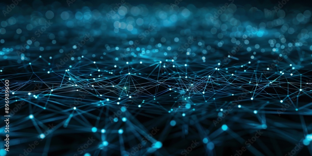 Obraz premium A digital matrix of interconnected data points and information hubs, illustrating the structure of cyber space