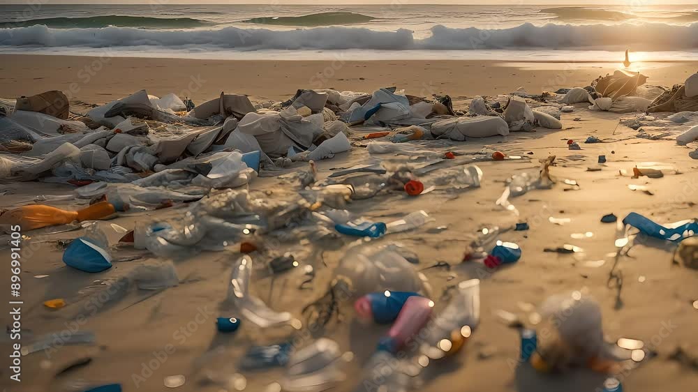 Heartbreaking view of beach covered in mounds of plastic waste, highlighting environmental degradation under a cloudy sky
Heartbreaking view of beach covered in mounds of plastic waste, highlighting environmental degradation under a cloudy sky