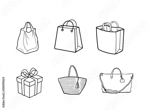 Set different  doodle shopping bags and gifts box.