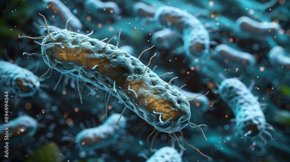 Charming cartoon bacteria characters grouped on blue backdrop for a delightful scene Charming cartoon bacteria characters grouped on blue backdrop for a delightful scene