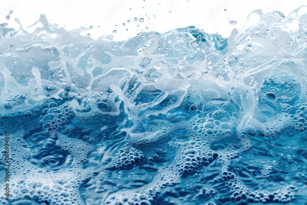 Naklejka premium Captivating Blue Water Wave with Dynamic Motion and Bubbles - A Vision of Fluid Artistry - Generative AI