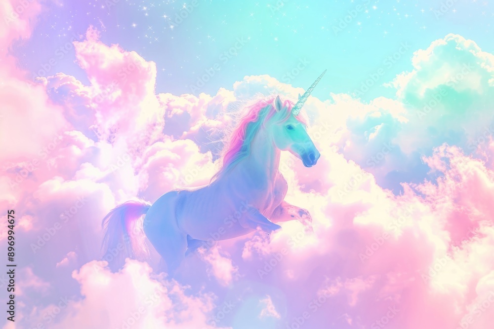 Fantasy digital art of magical unicorn in whimsical clouds. Fantasy digital art of magical unicorn in whimsical clouds.