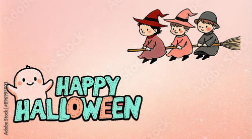 witchs halloween cartoon in bold sketch on sweet background,copy space,sweet halloween background,pink halloween background,pink grainy gradient background,halloween backgrond designed photo