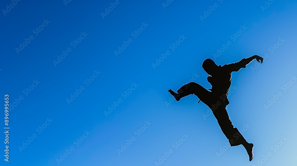 Silhouette of a Martial Artist Jumping in the Sky Silhouette of a Martial Artist Jumping in the Sky