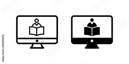 online reading book, screen icon set vector image color editable