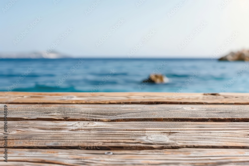 A wood table with a dynamic style by the seaside, capturing the energy and movement of the ocean, banner, with copy space A wood table with a dynamic style by the seaside, capturing the energy and movement of the ocean, banner, with copy space