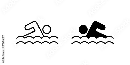 Swimmer icon set thin line for web and mobile, modern minimalistic flat design color editable