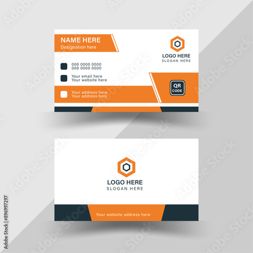  online free professional double sided corporate business card design vector. Modern business card template orange ,yellow white colors. 