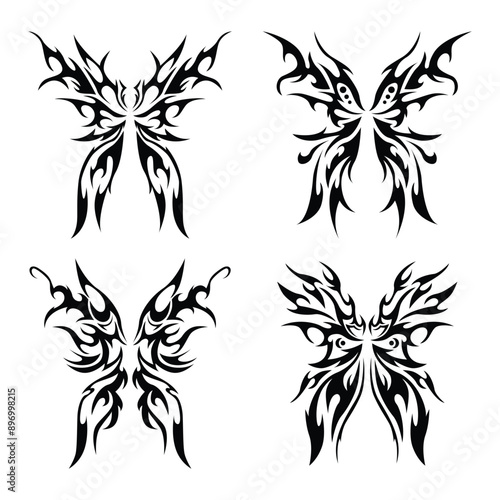 Set of abstract butterfly tribal tattoos