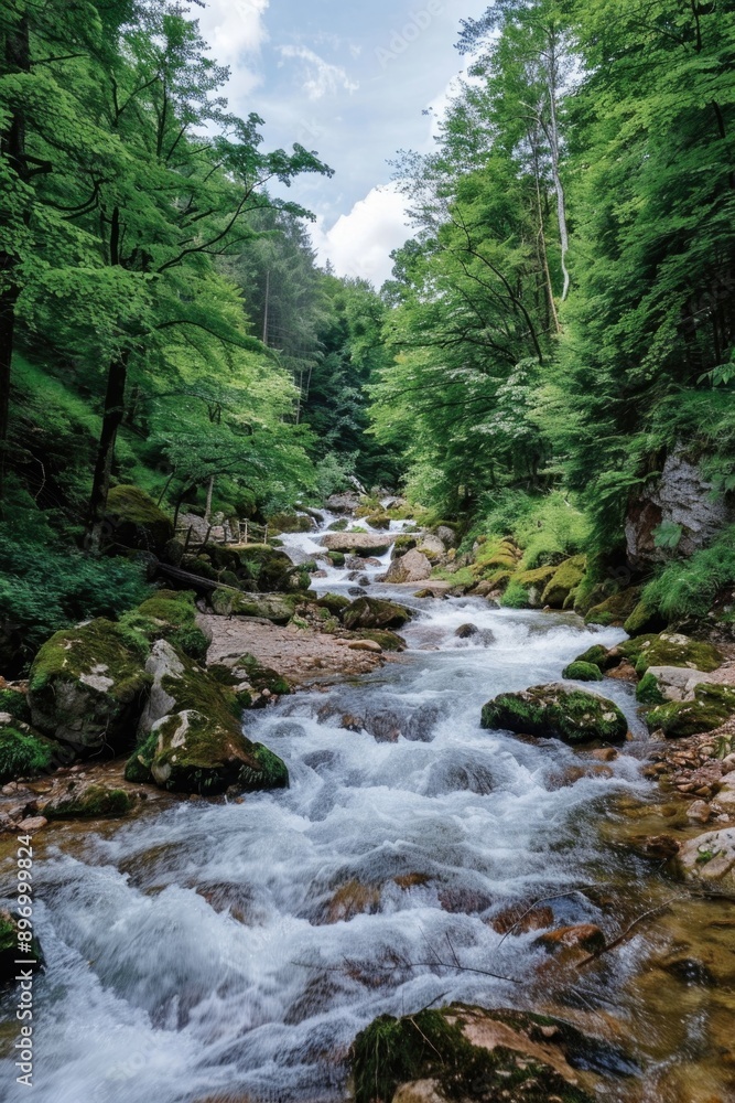 Flowing water surrounded by greenery. Flowing water surrounded by greenery.