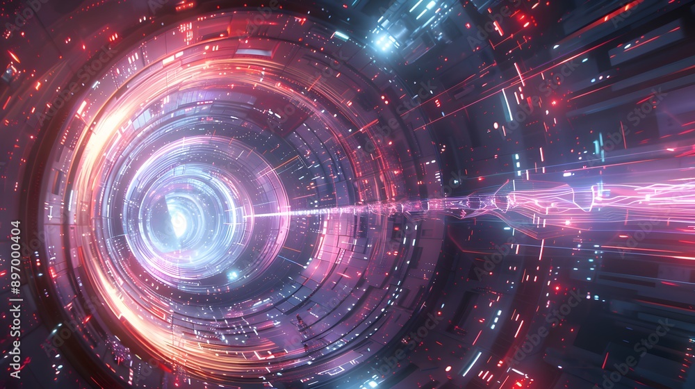 Fototapeta premium Futuristic Neon Tunnel with Glowing Lights