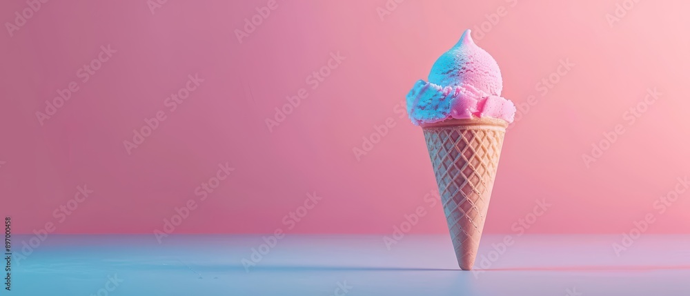 Glowing ice cream with neon colors and a vibrant light effect, creating a striking and whimsical appearance, banner, with copy space