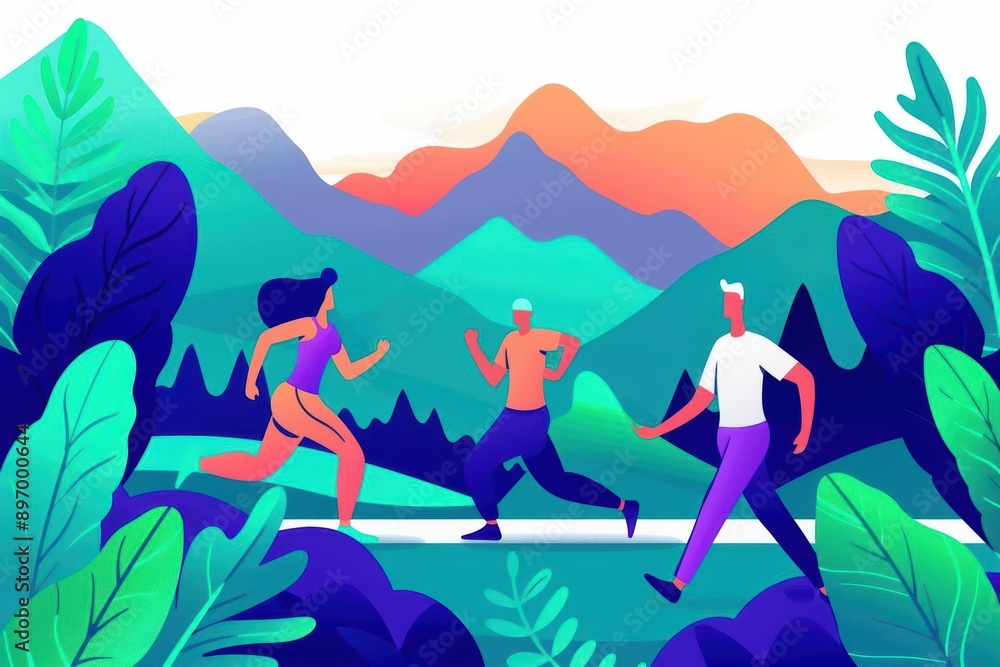 Fototapeta premium Healthy Lifestyle Style Overall Wellness Concept A vibrant scene with people engaging in various activities such as yoga