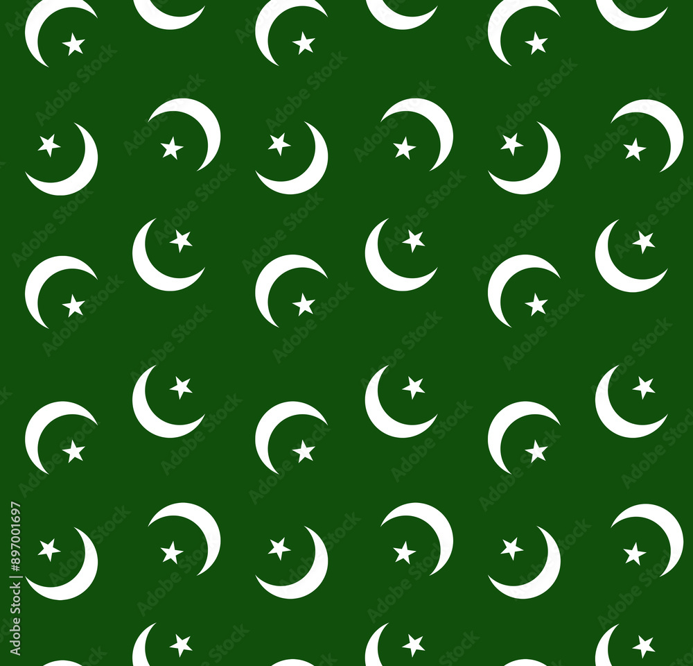 Seamless moon and star background. 14th of August white moon and star pattern background on green for Pakistan independence day. design for fabrics, textile, wrapping paper, scrapbook. Seamless moon and star background. 14th of August white moon and star pattern background on green for Pakistan independence day. design for fabrics, textile, wrapping paper, scrapbook.