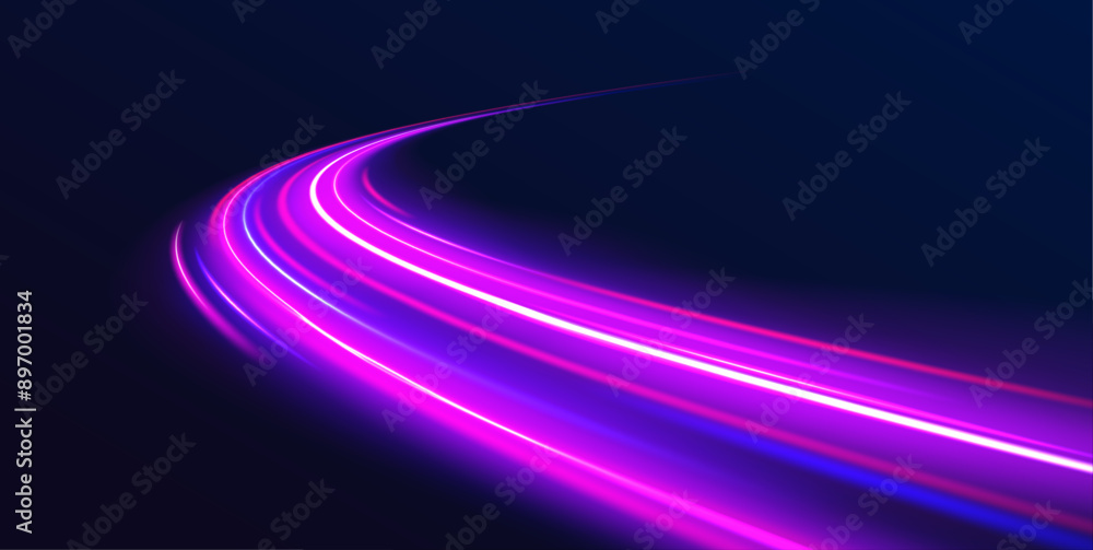 Light trails on road at night. Abstract futuristic neon background with glowing ascending lines. Fantastic wallpaper. Light trails on road at night. Abstract futuristic neon background with glowing ascending lines. Fantastic wallpaper.