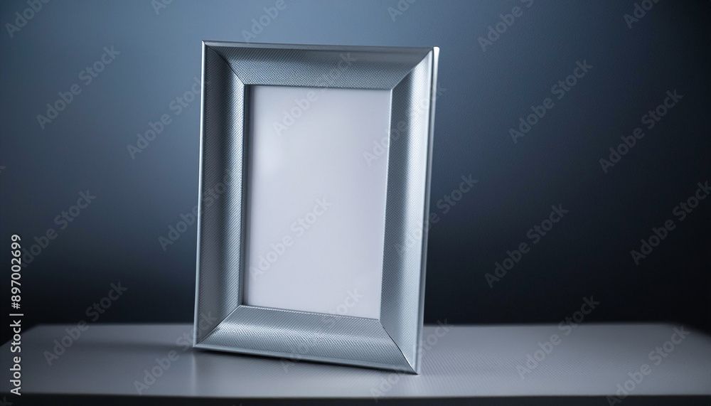 empty silver metal picture frame on gray table isolated mockup. 3d render. ai generative empty silver metal picture frame on gray table isolated mockup. 3d render. ai generative