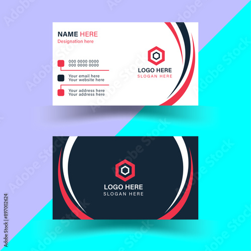  online free professional double sided corporate business card design vector. Modern business card template, red and black colors business card.