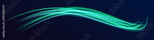 Green laser beams glowing abstract sparkling isolated on transparent background. Dynamic composition of bright lines forming lights track of speed movement. 