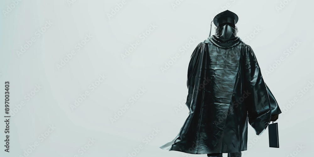 Male figure in robe and cape standing alone against a foggy sky, embodying solitude or contemplation. Male figure in robe and cape standing alone against a foggy sky, embodying solitude or contemplation.