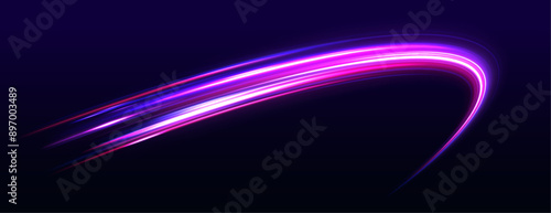 Particle motion light effect. Abstract fire flare trace lens flares. Speed connection vector background. Light and stripes moving fast over dark background.	