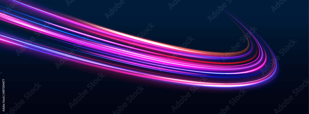 Neon color glowing lines background, high-speed light trails effect. Futuristic dynamic motion technology. Neon color glowing lines background, high-speed light trails effect. Futuristic dynamic motion technology.