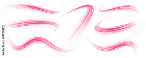 Abstract neon light rays background. A colorful motion background of city light trails. Futuristic technology dynamic motion neon line on white transparent background PNG. 
