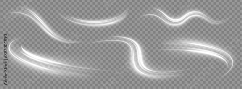 A large set of low-poly designs made of thin lines in the form of branches, spirals and arcs. Luminous white lines of speed. Twist white line.