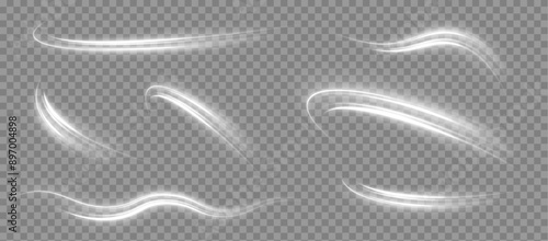 A large set of low-poly designs made of thin lines in the form of branches, spirals and arcs. Luminous white lines of speed. Twist white line.
