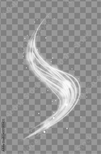 Set of white light bright lines in the form of a covenant. White blur trail wave,wavy silver line of light speed. 