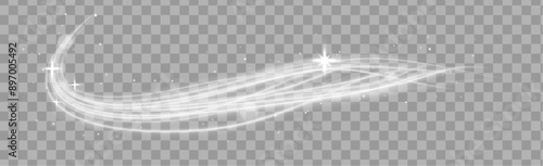 White shiny sparks of spiral wave. Imitation of the exit of cold air from the air conditioner. Vector illustration stream of fresh wind png.	