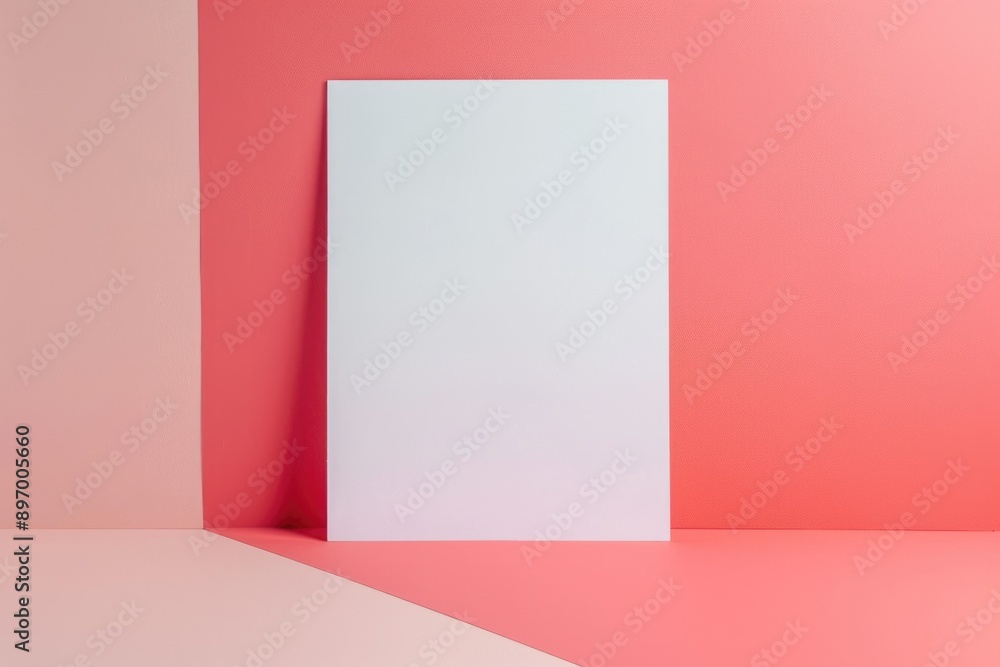 Glued Paper Poster Mockup Against Coral Background - Design for Print, Card, Poster Glued Paper Poster Mockup Against Coral Background - Design for Print, Card, Poster