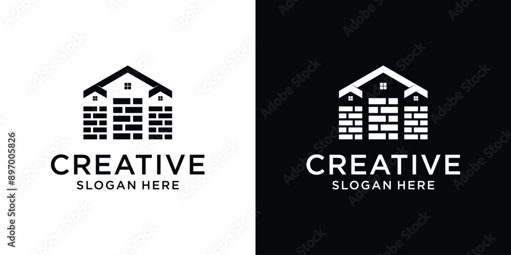 Luxury real estate with roof and brick wall logo design template abstract Luxury real estate with roof and brick wall logo design template abstract