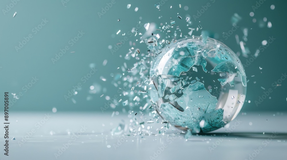 A shattered glass screen with a distorted globe reflection. A shattered glass screen with a distorted globe reflection.