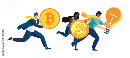 Wallpaper Mural People are ethnic, Europeans running with ideas, money and creative puzzle solving. A fast working team of partners. Partner running is a fast way to success and a successful goal. Vector illustration Torontodigital.ca