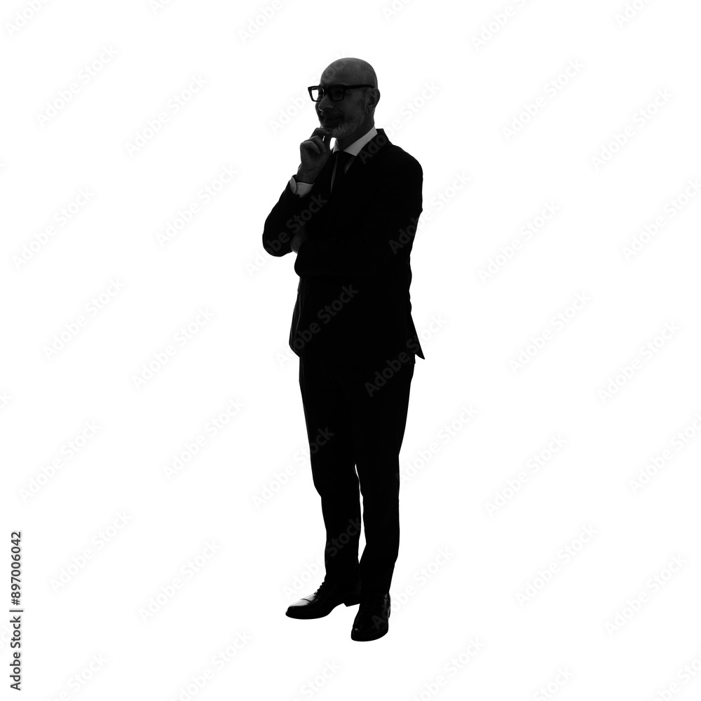 Silhouette of middle-aged Caucasian businessman. Full body photo PNG with transparent background precisely cut out with clipping path. Silhouette of middle-aged Caucasian businessman. Full body photo PNG with transparent background precisely cut out with clipping path.
