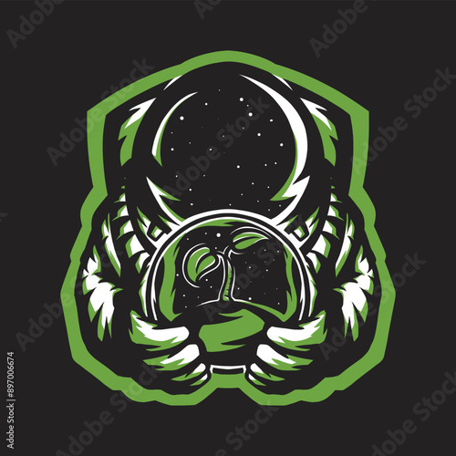 e sport logo astronaut hanging a ball glass