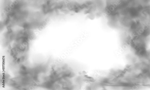 Special effect of steam, smoke, fog, clouds. Abstract gas on transparent background, vapor machine steam or explosion dust, dry ice effect, condensation, fume. Vector PNG illustration.	