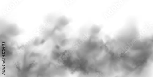 Smoking, smog swirl and isolated with smoker art from cigarette or pollution with graphic space for incense creativity. PNG	