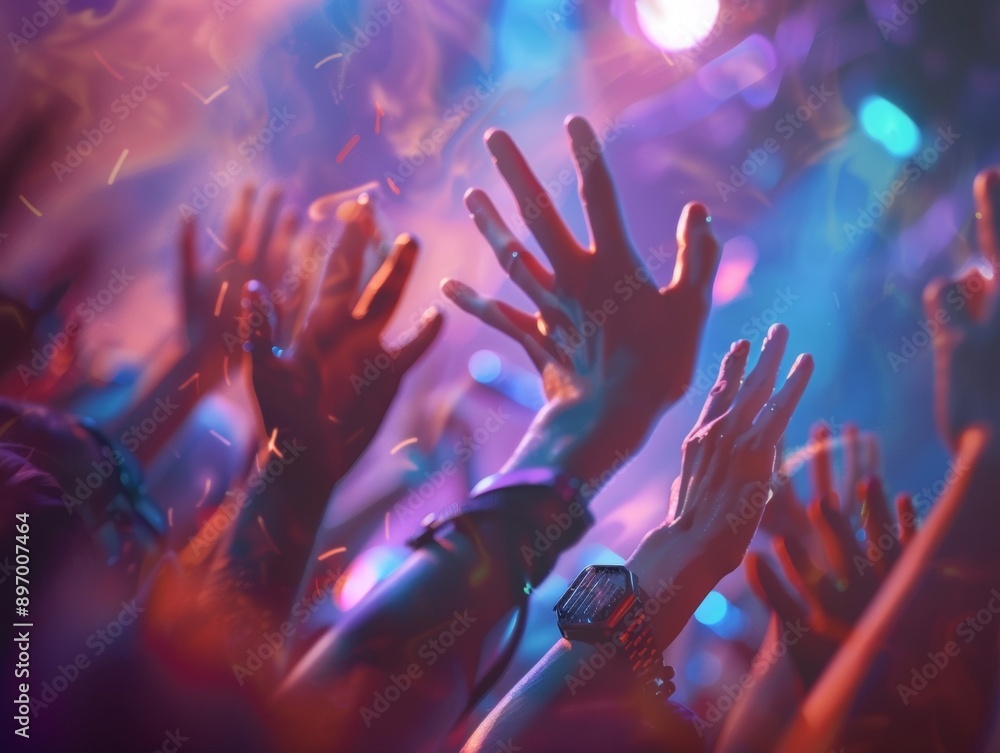Energized Pop Music Concert Crowd With Hands in the Air Energized Pop Music Concert Crowd With Hands in the Air