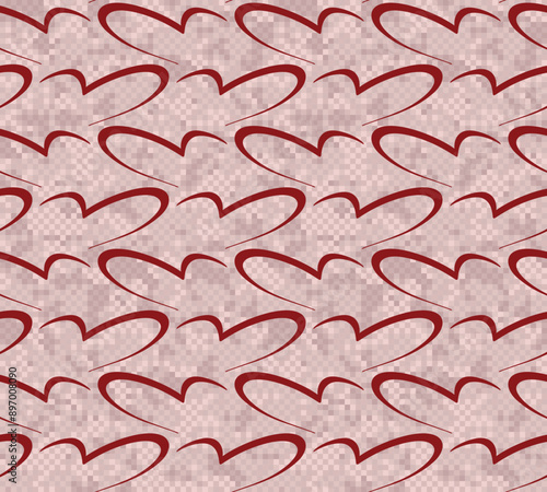Red seamless pixel background with hearts.