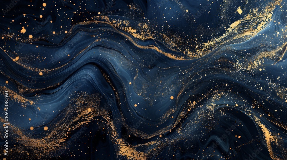 This wavy abstract dark blue and gold design features textured flowing lines and shimmering golden accents, symbolizing luxury and creativity in a modern artistic style. This wavy abstract dark blue and gold design features textured flowing lines and shimmering golden accents, symbolizing luxury and creativity in a modern artistic style.