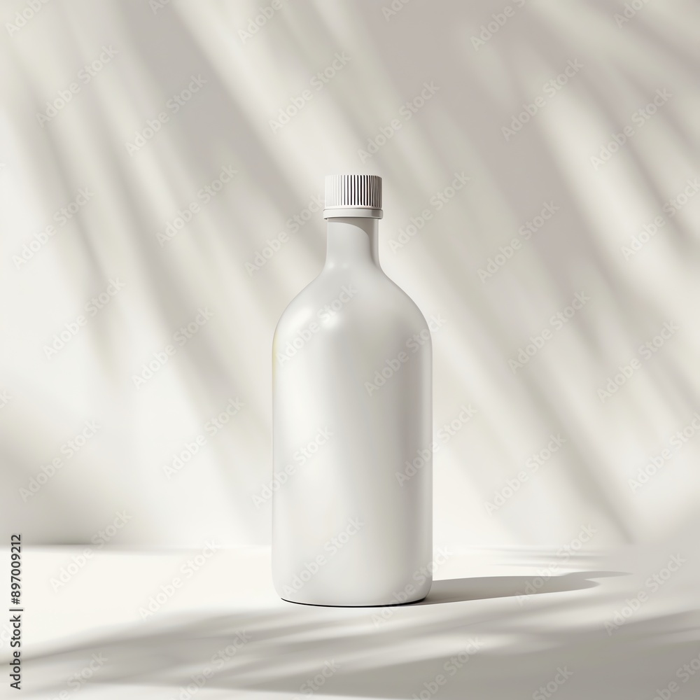 Minimal drink design, white bottle, summer vibes, photo realistic, eye-level shot, crisp and clean composition Minimal drink design, white bottle, summer vibes, photo realistic, eye-level shot, crisp and clean composition